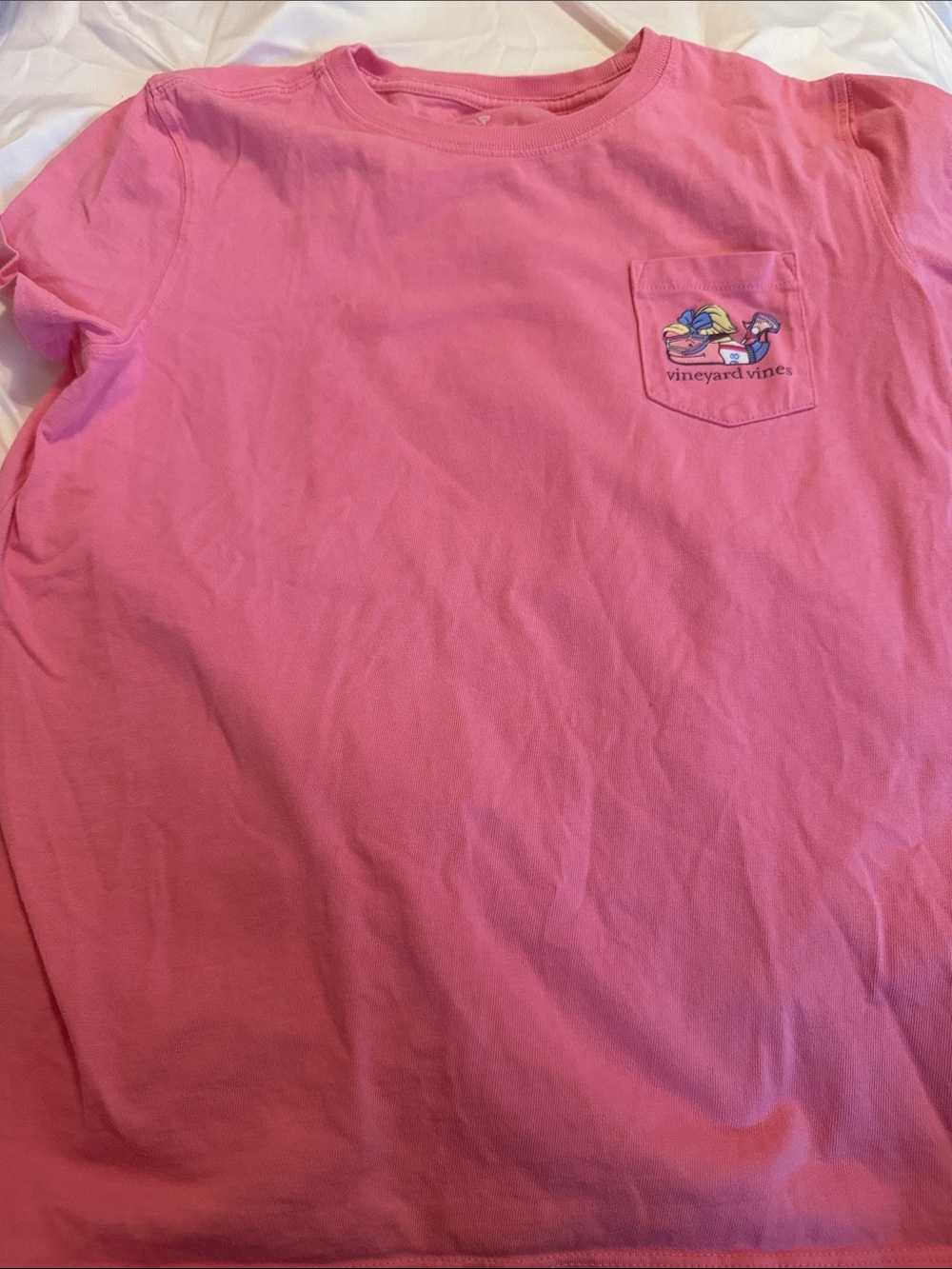 Vineyard Vines Girls Bright Pink Short Sleeve Pocket Tee with Graphic